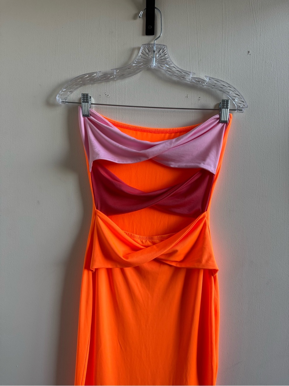 Neon Orange Cutout Maxi Dress with Pink and Fuchsia Accents - Picture 2 of 4